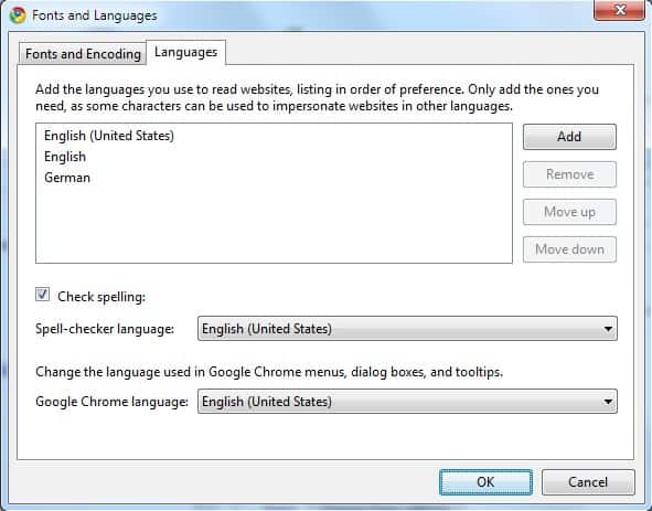 google chrome languages