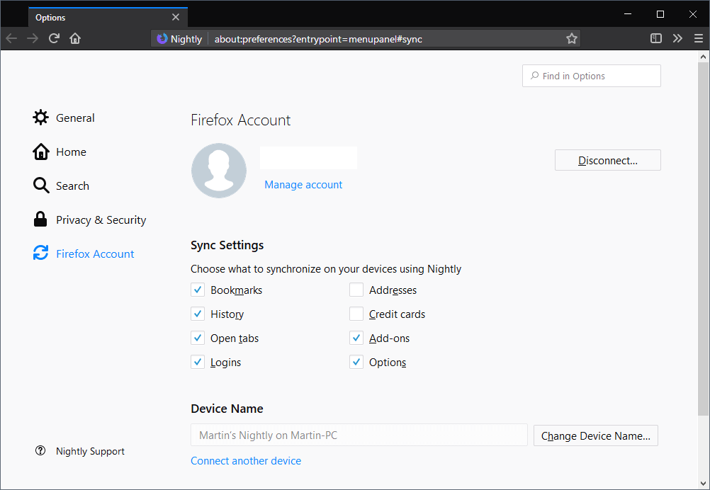 firefox sync preferences