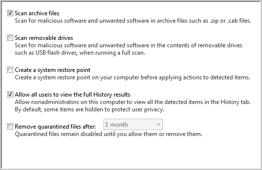 microsoft security essentials scan rules
