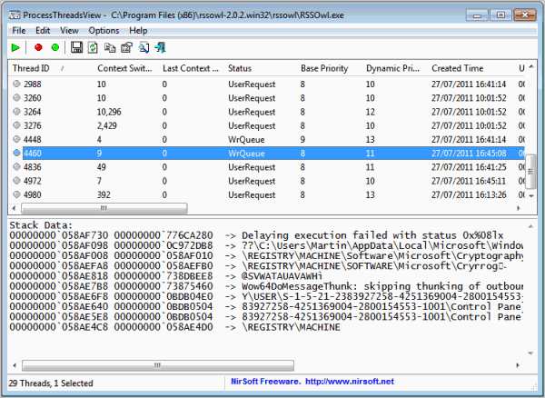process threads view