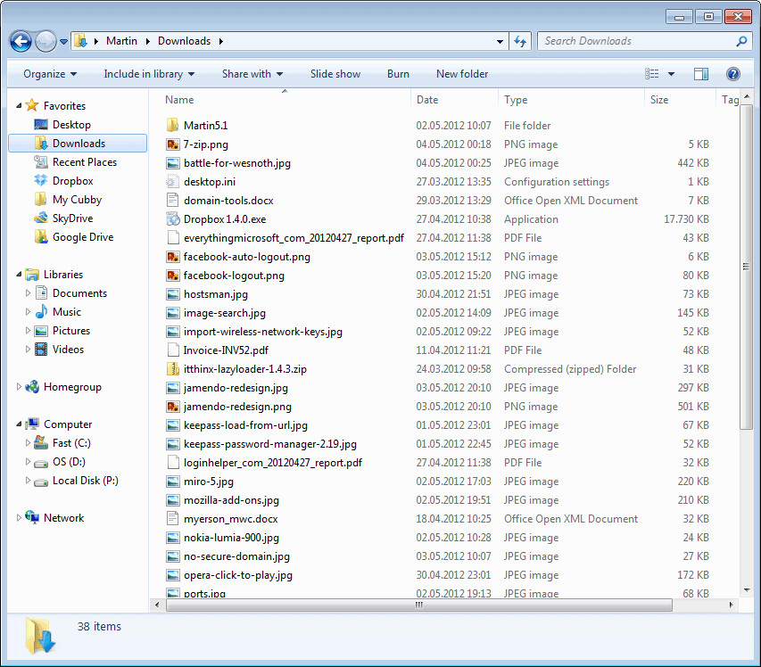 windows explorer sorted columns