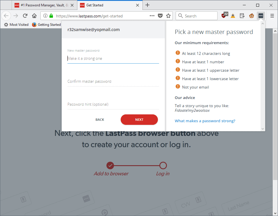 lastpass password creation