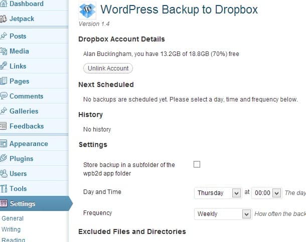 wordpress to dropbox backup