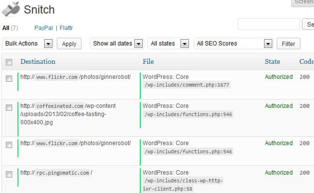wordpress network activity screenshot