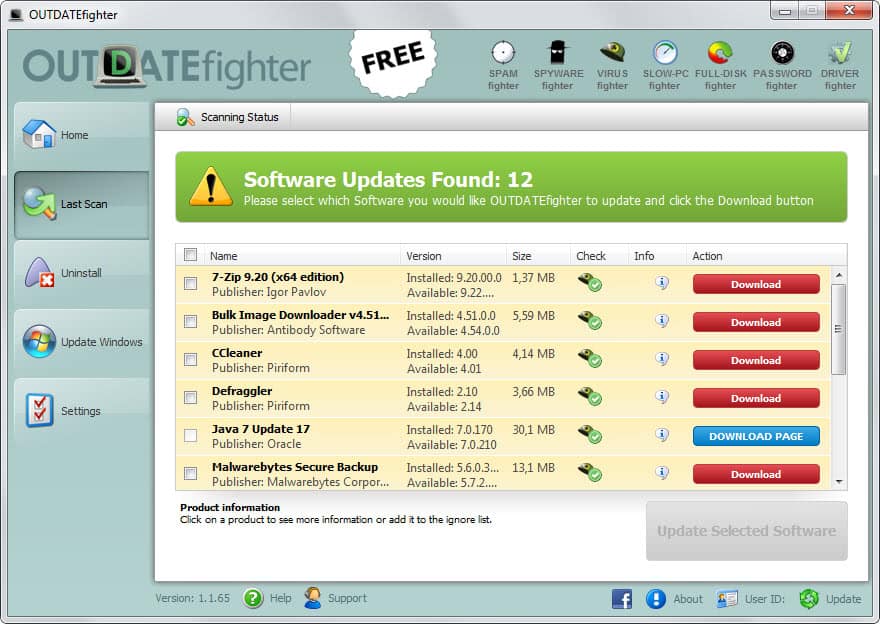 outdatefighter scan program updates