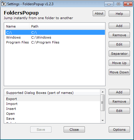 folders popup