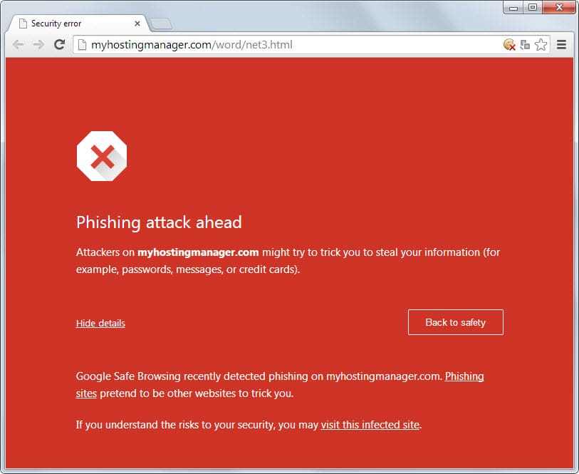 google phishing attack warning