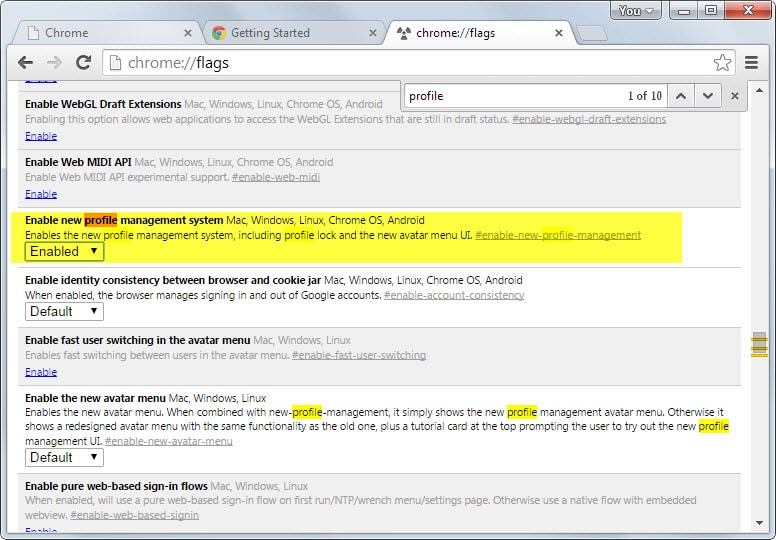 chrome you menu profile