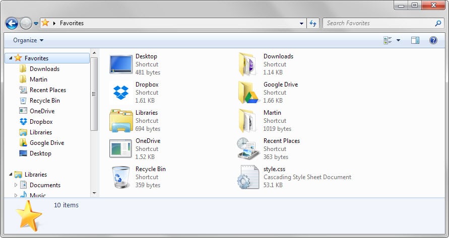favorites windows explorer