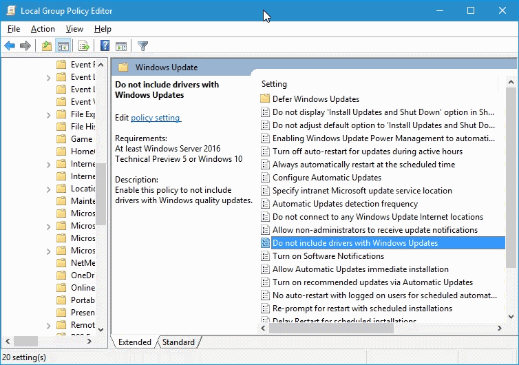 disable driver updates windows