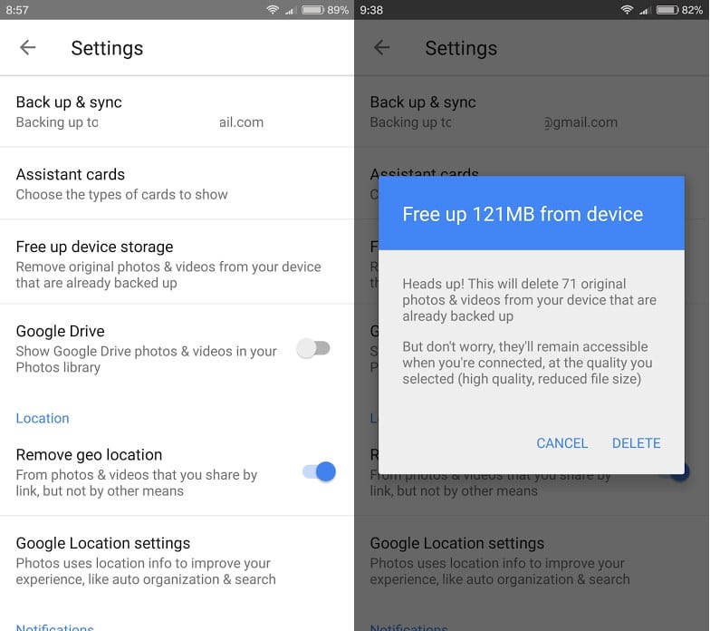 google photos free device storage