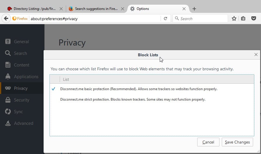 tracking protection blocklist