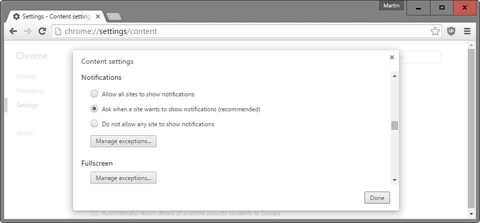 chrome notification settings