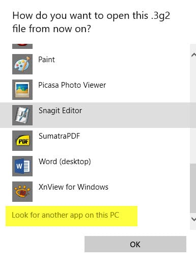 look for another app on this pc