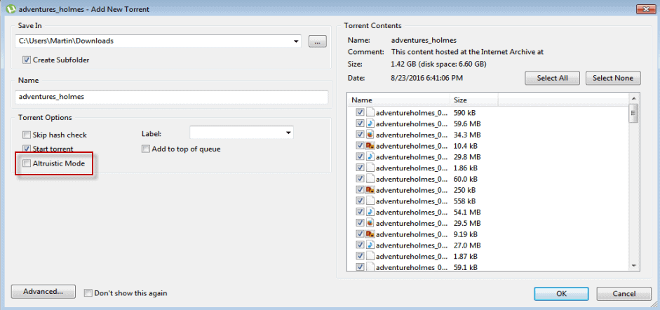enable altruistic mode torrent