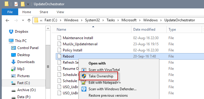 reboot take ownership