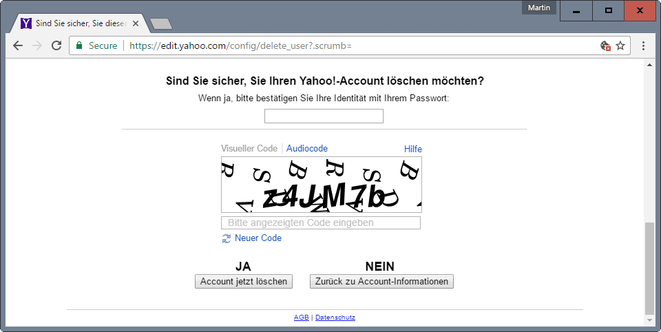 yahoo delete account