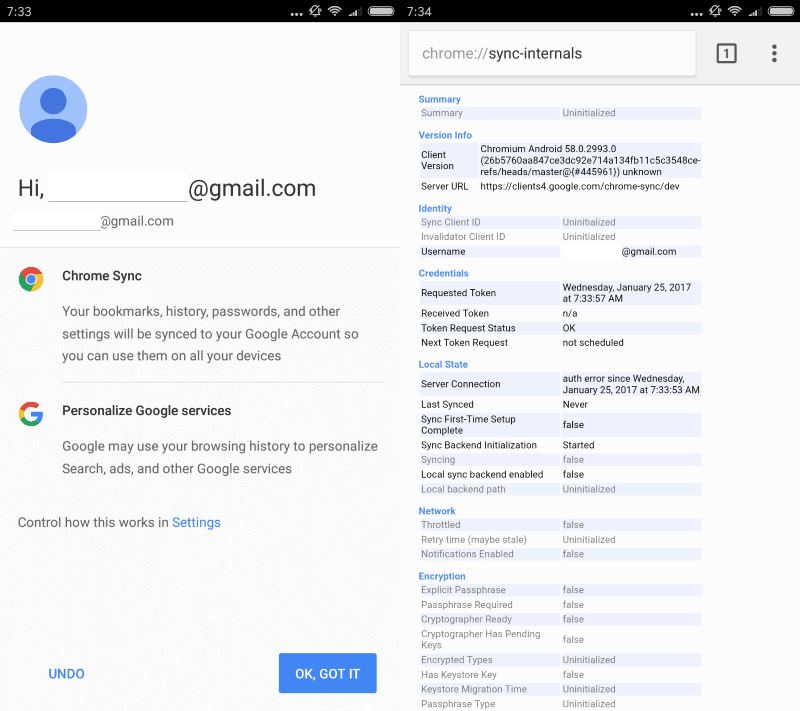 chrome sync not working