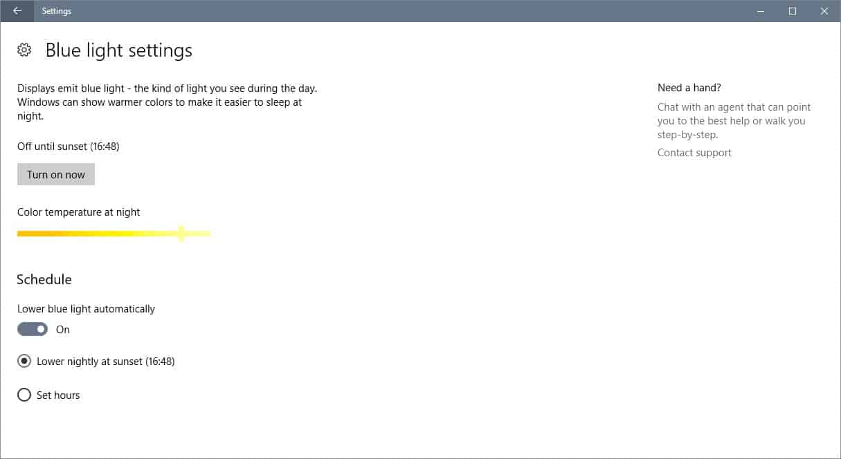 windows 10 lower blue light settings