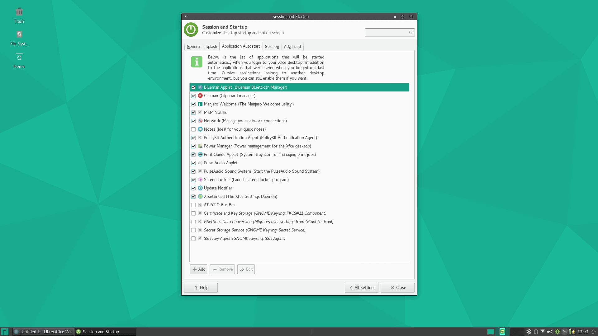 Manjaro Startup Items