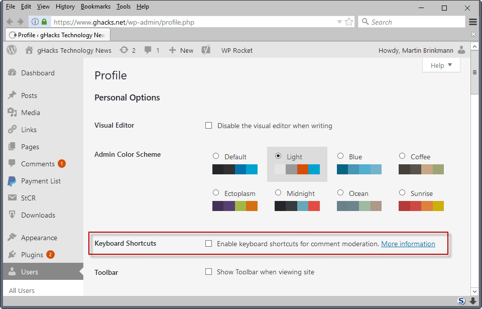 comment moderation keyboards wordpress