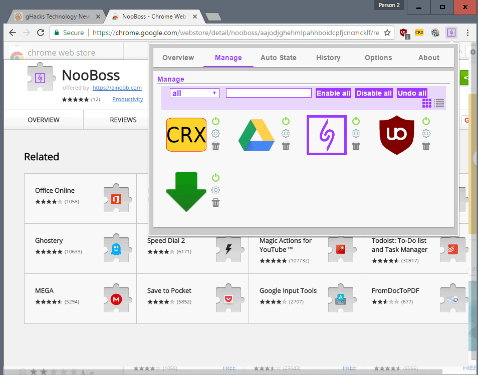 manage chrome extensions nooboss
