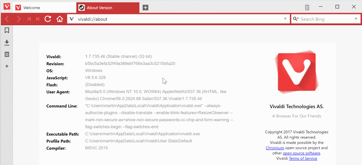 Vivaldi 1.7: screenshots and usability improvements