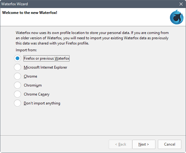 waterfox own profile