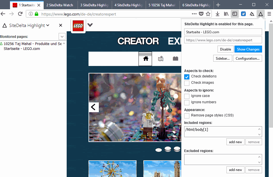 monitor web page configuration