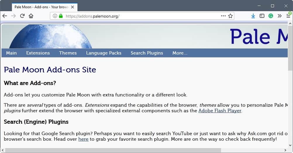 pale moon addons site