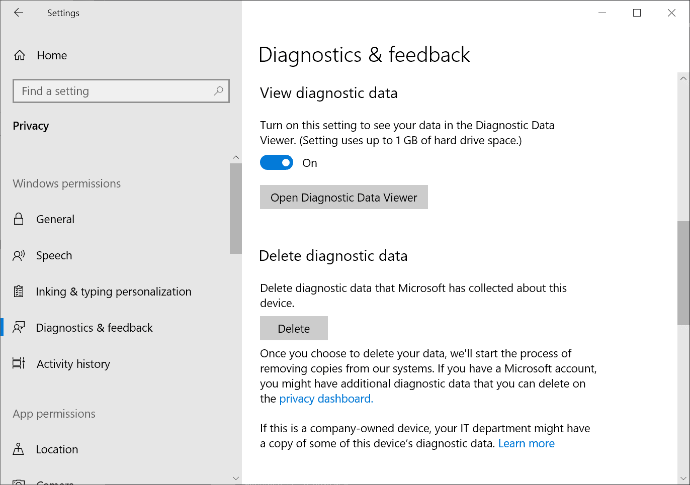windows 10 delete diagnostic data