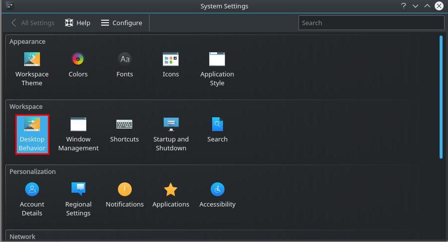 Desktop Behavior KDE