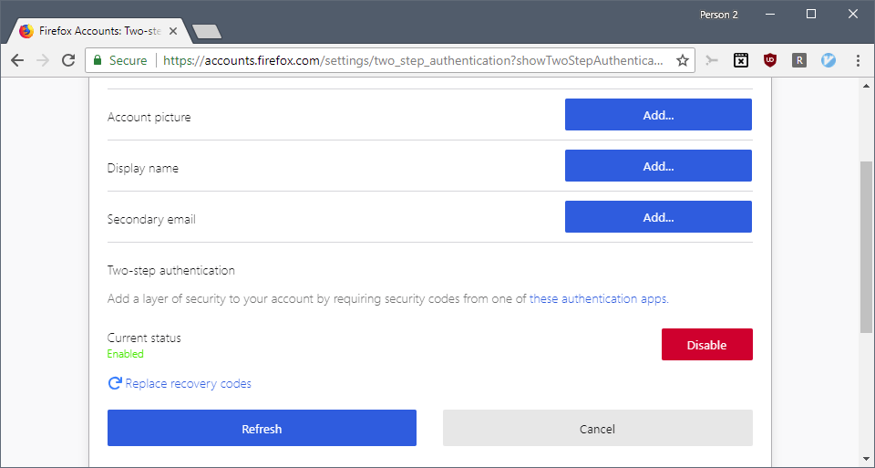 firefox two-step authentication enabled