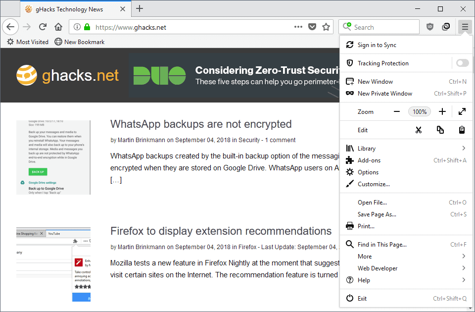 tracking protection toggle