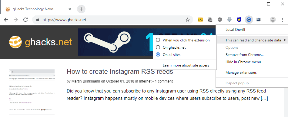 chrome extensions restrict access