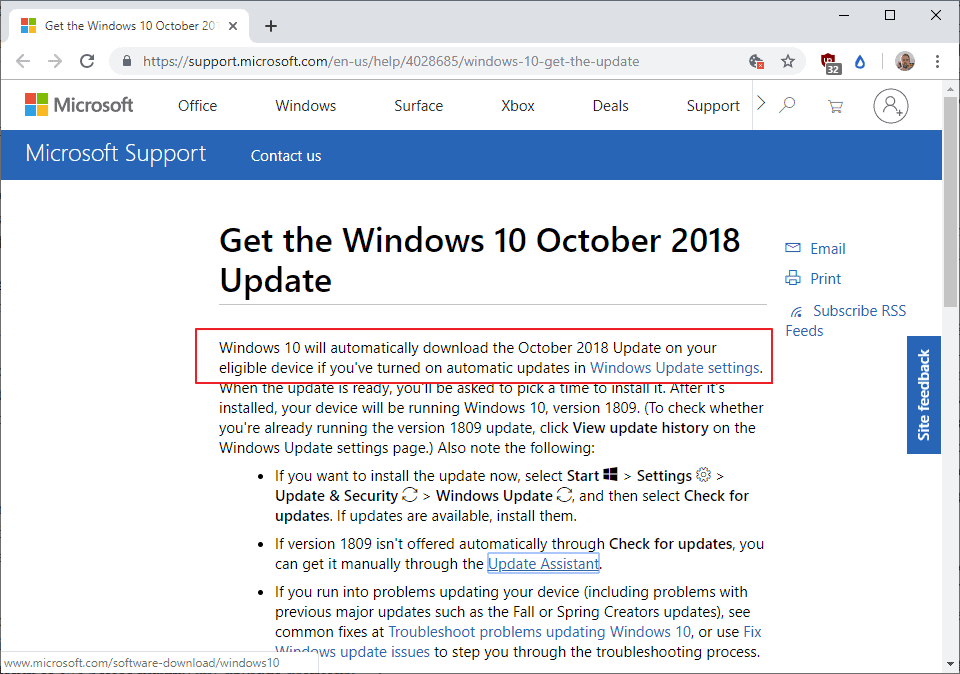 windows 10 october 2018 update