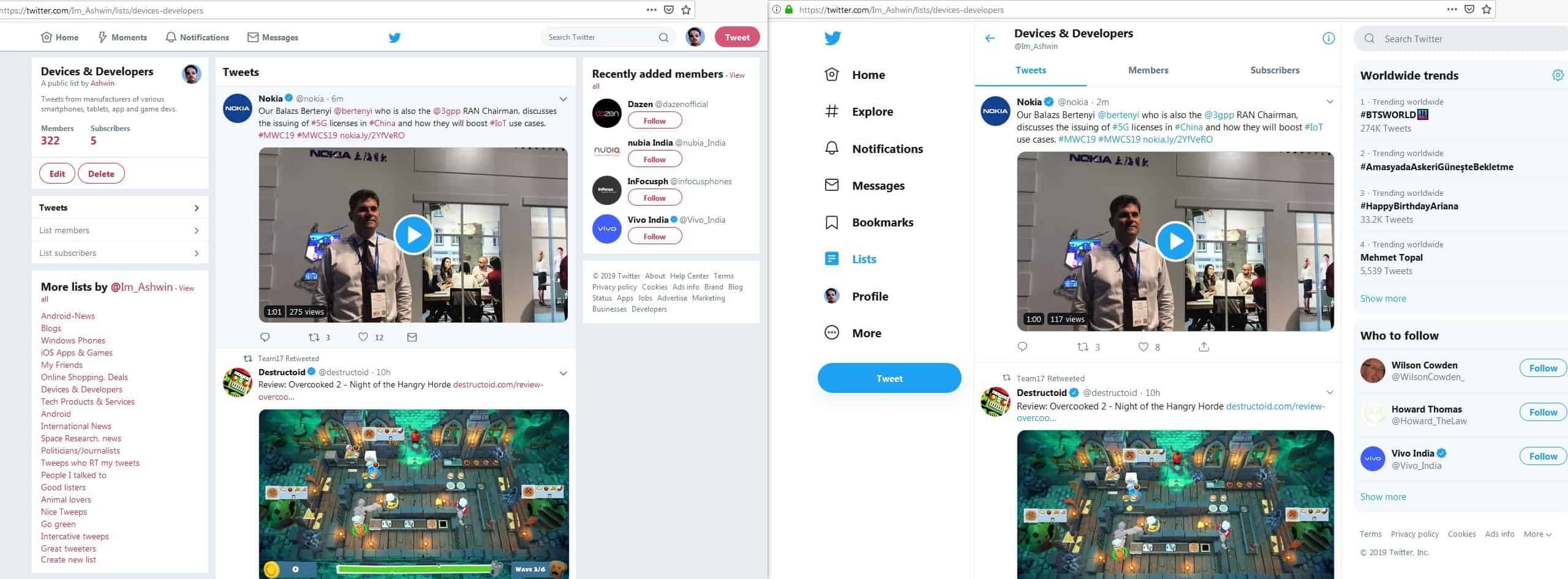 Twitter old design vs new