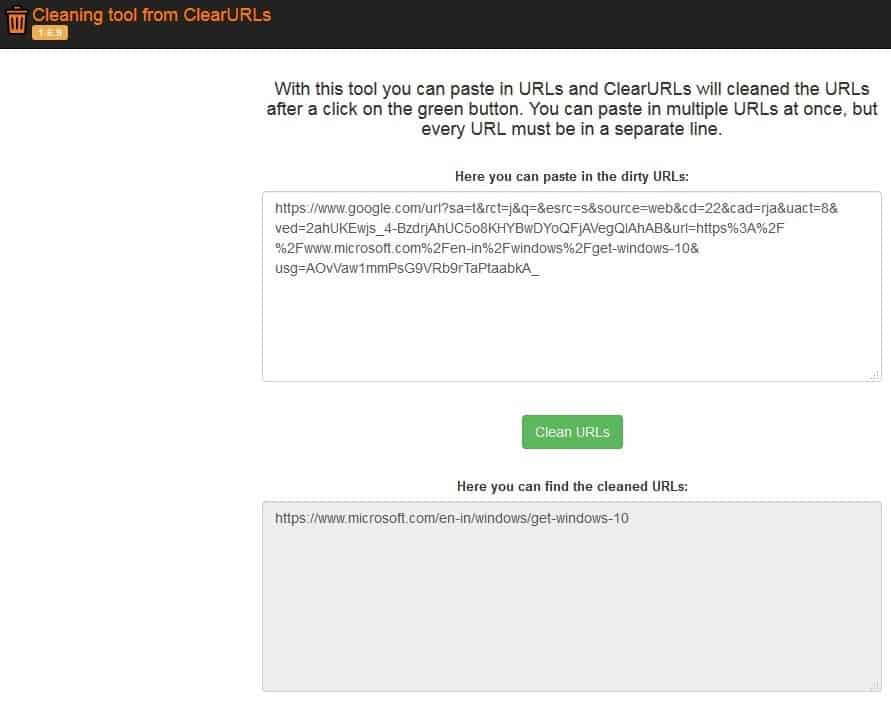 ClearURLs Cleaning tool