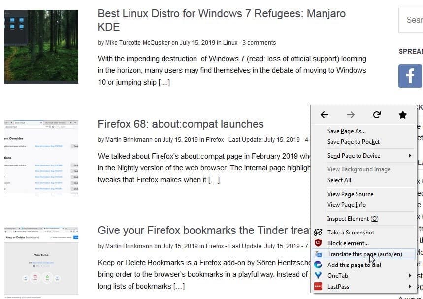 To Google Translate right-click Firefox