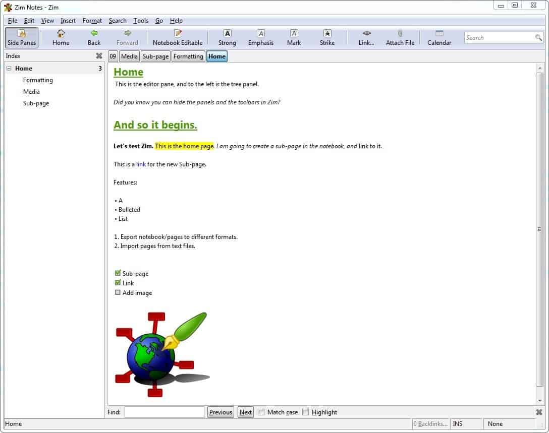 Zim is a free, open source, text editor with wiki like features