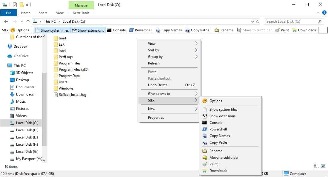StExBar context menu