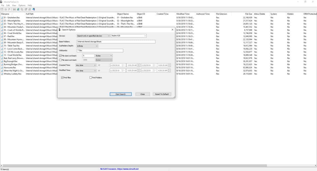 NirSoft MobileFileSearch interface