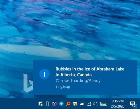 BingSnap notifications