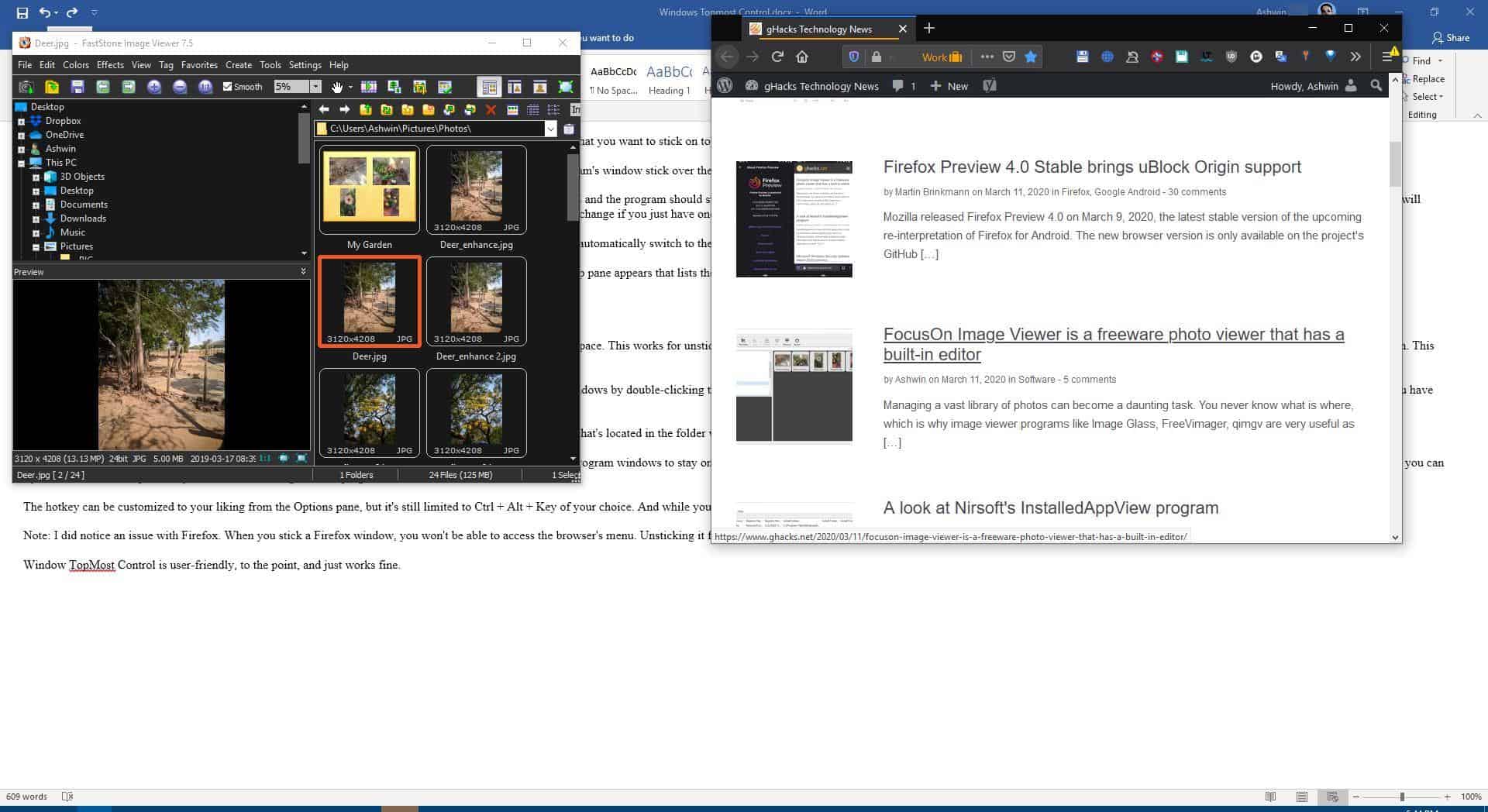 Windows Topmost Control example