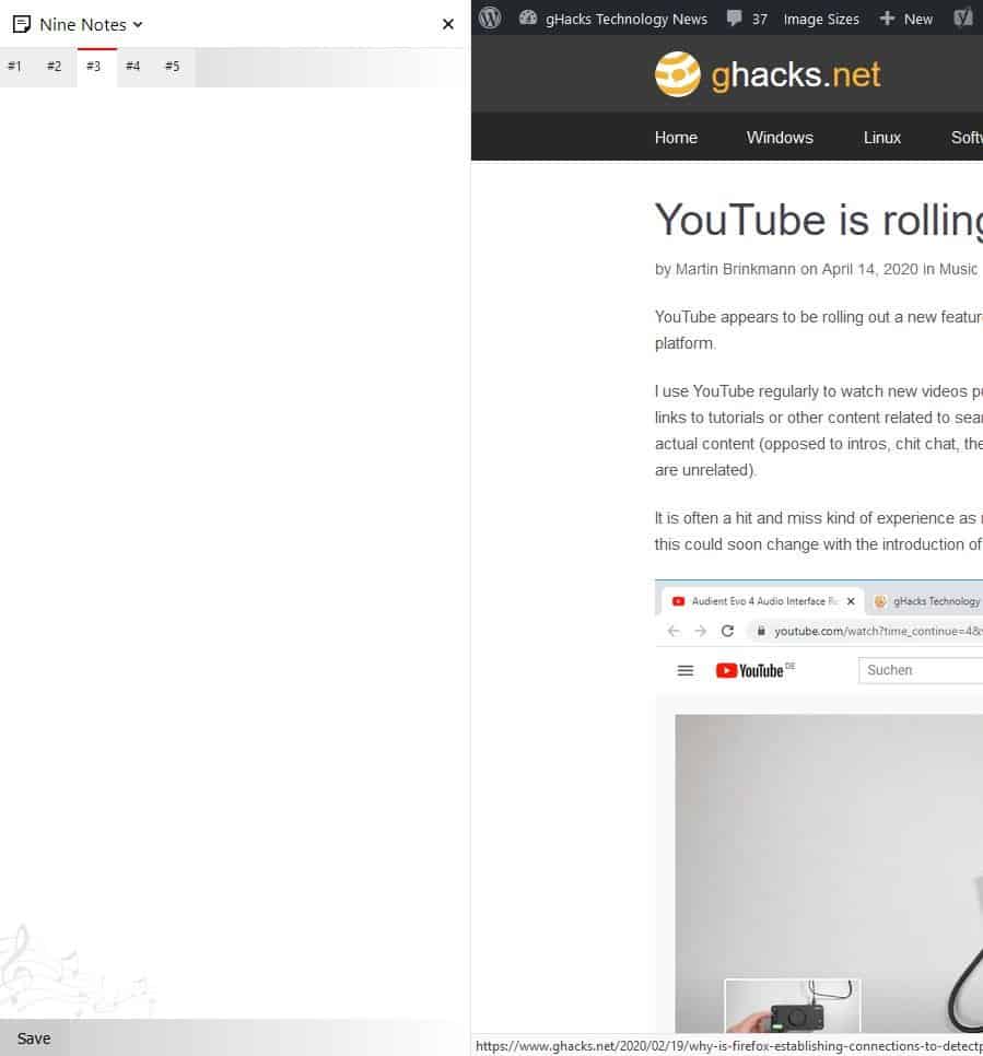 Nine Notes interface
