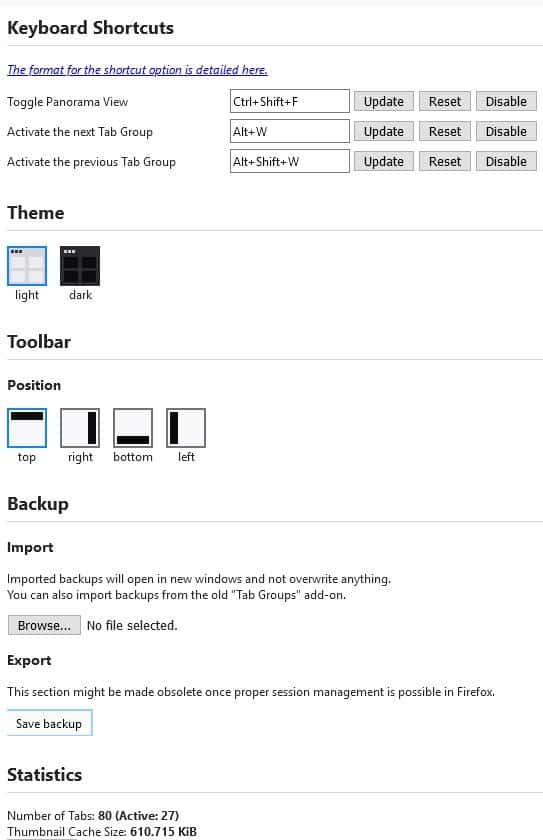 Panorama Tab Groups Settings