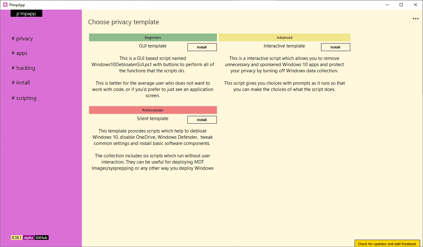 pimpapp windows 10 privacy