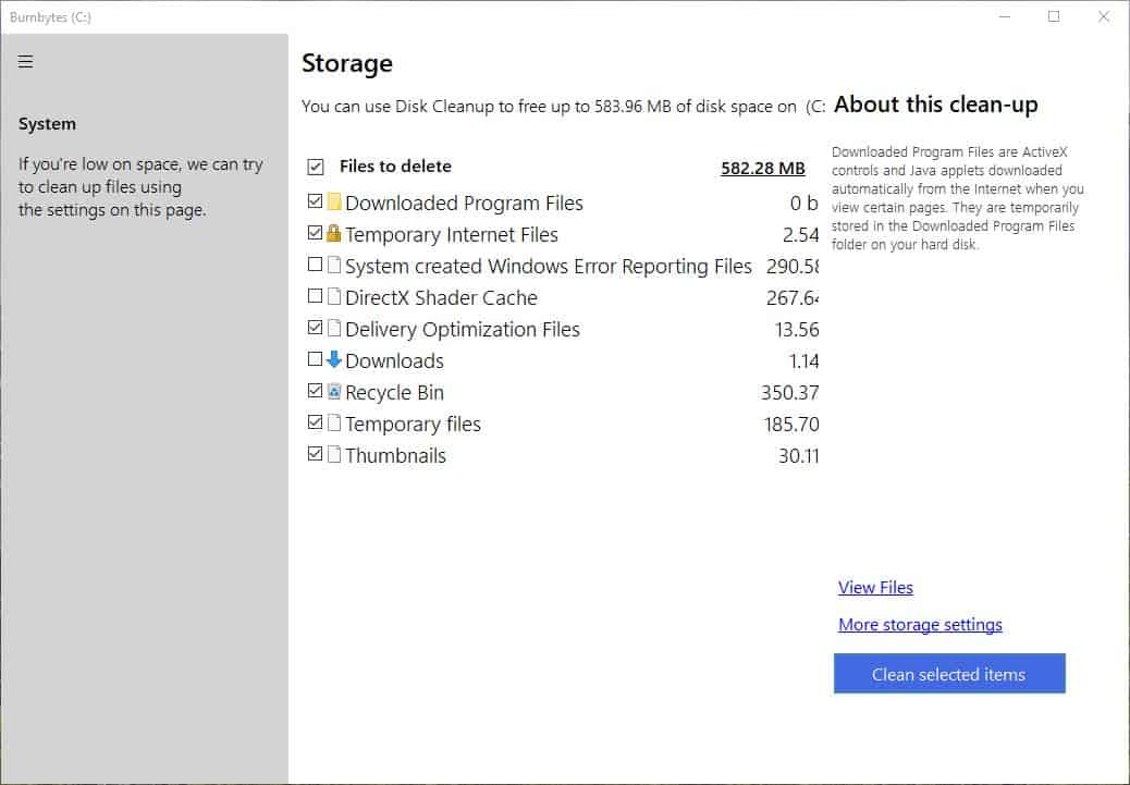 Burnbytes is an open source clone of the Windows Disk Cleanup tool