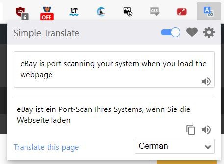 Simple Translate popup interface