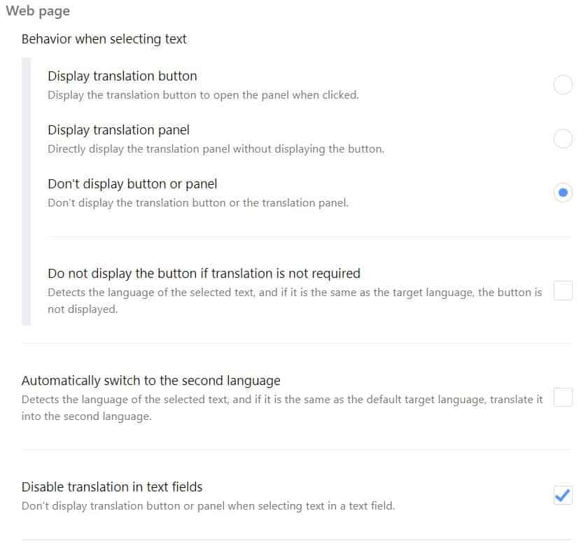 Simple Translate settings 2